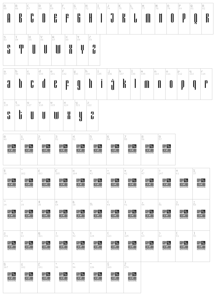 Eveagita Luxury font map